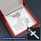 Beautiful White Gold Finish Cross Necklace (Military Chain)